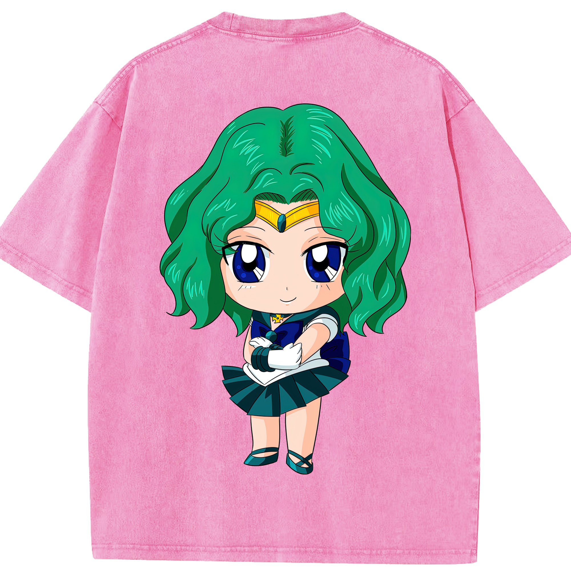 （画像用） 美少女戦士セーラームーン 海王 みちる（かいおう みちる） Sailor Moon Kaiou Michiru 綿100% ヴィンテージ風 半袖Tシャツ（背面プリント）